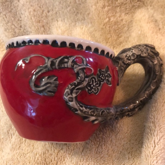 Blue Sky Ceramics Heather Goldminc Coffee Cup Mug Embossed Dragon Vine Handle - Picture 1 of 4